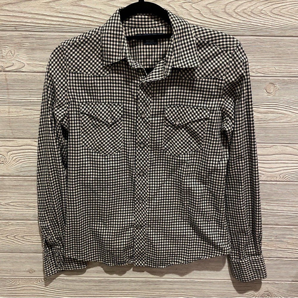 RALPH LAUREN Women’s Black and White Plaid Pearl Button Down Western Shirt 8